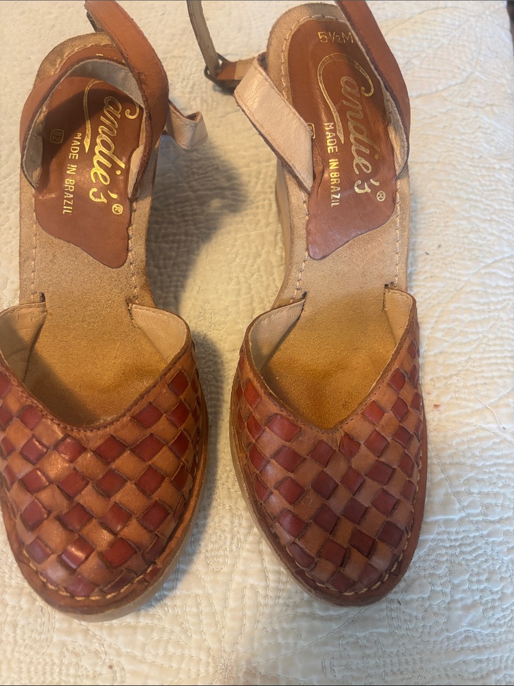 Candie's Brown Woven Leather Platforms